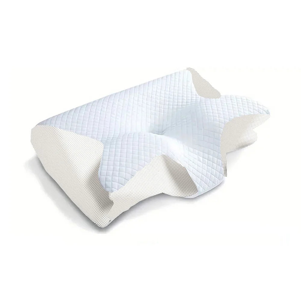 Zorelie.co butterfly shape orthopedic pillow with quilted white cover for neck support and comfort