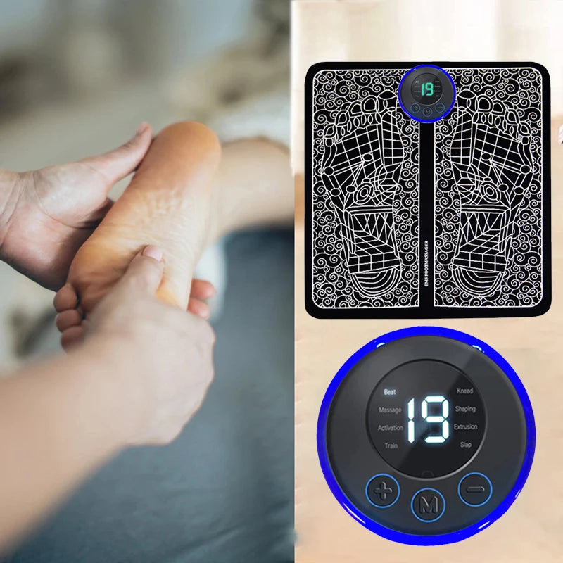 Zorelie.co electric foot massager pad with digital control panel and foot reflexology design