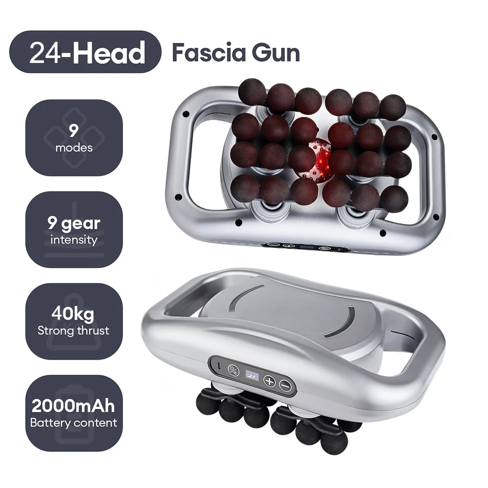 Zorelie.co high-frequency fascia massage gun with 24 heads 9 modes and 9 gear intensity for deep muscle relief