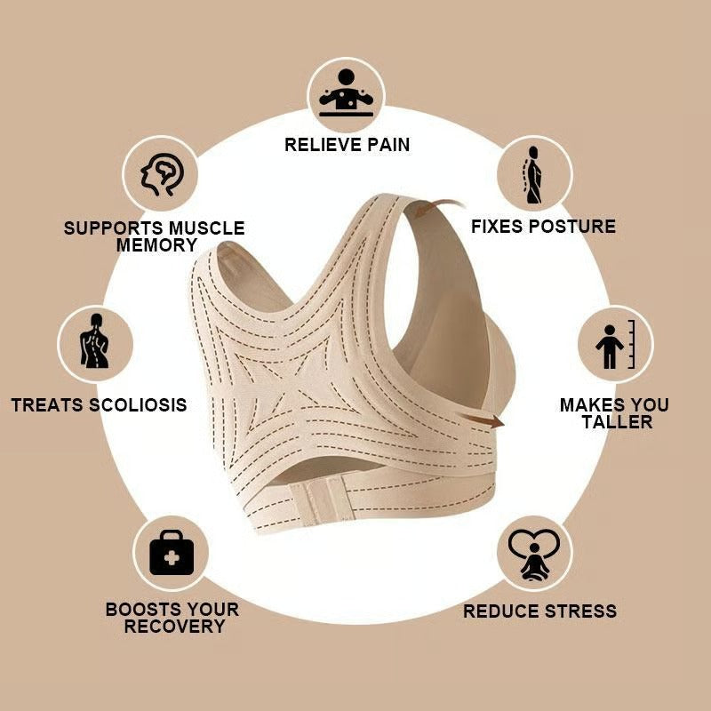 Beige posture corrector bra for women by Zorelie.co with pain relief and posture fixing benefits