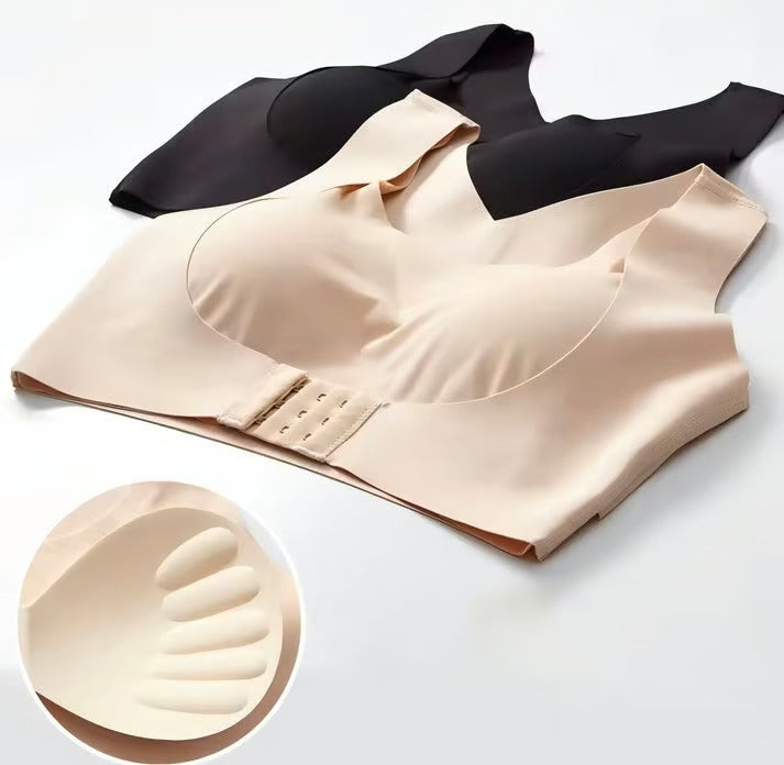 Zorelie.co beige and black posture corrector bra for women with padded cups and adjustable hooks