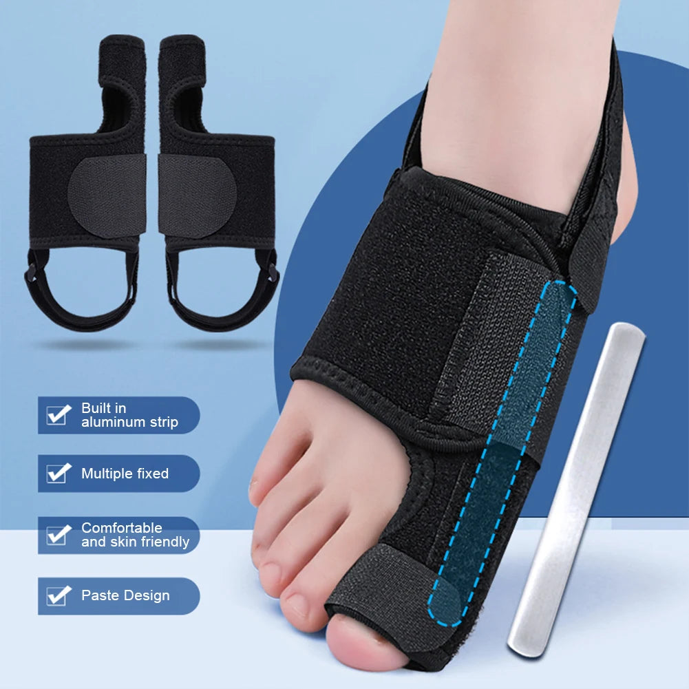 Zorelie.co black toe corrector for bunion relief with built-in aluminum strip and adjustable straps