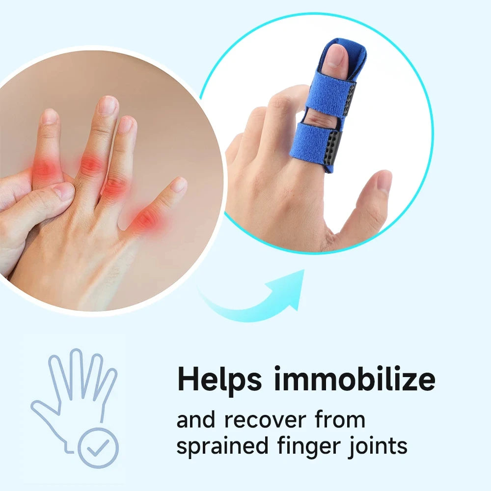 Aluminum finger splint on finger to immobilize and help recover from sprained joints by Zorelie.co