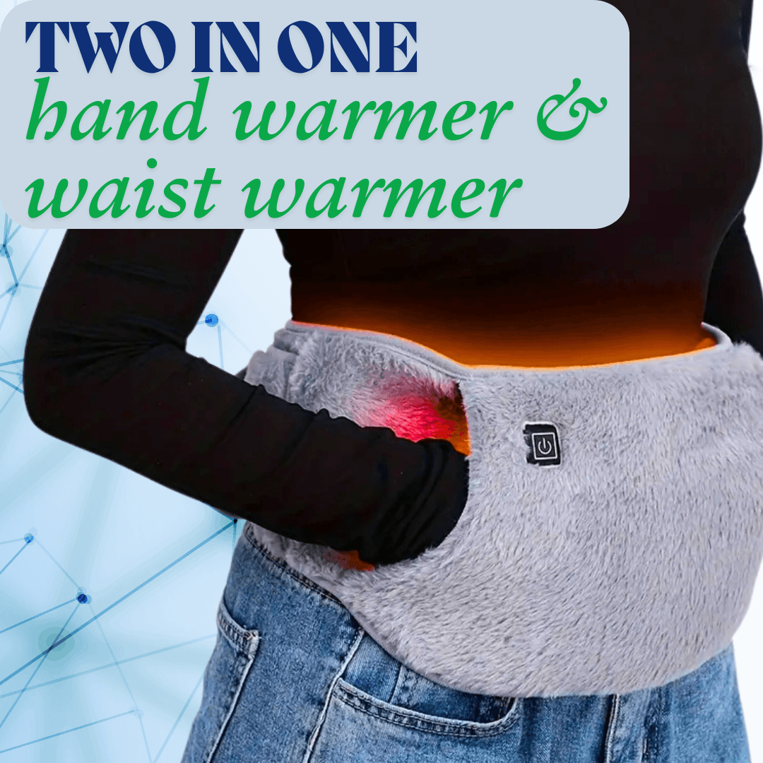 Zorelie two in one hand warmer and waist warmer menstrual heating pad for cramps in gray