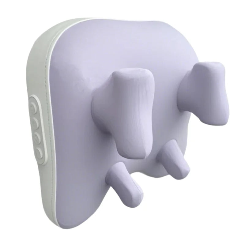 Zorelie.co wireless trapezius massage pillow in lavender with ergonomic nodes and side control buttons