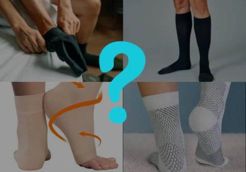 Compression socks myths debunked with images showing putting on and different styles of compression socks