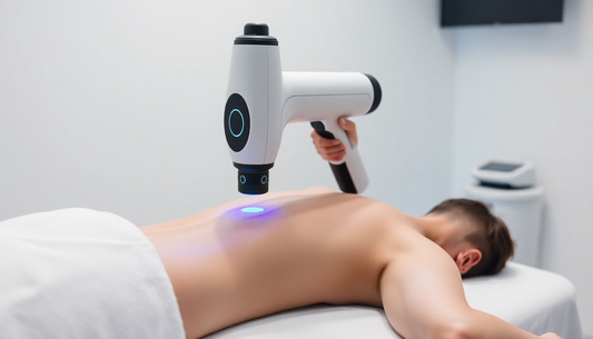 An AI-powered deep tissue massage gun in use