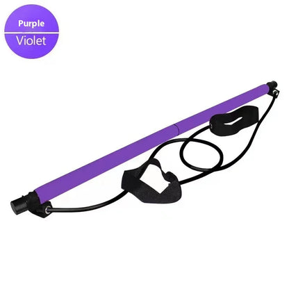 Purple resistance bar with attached black resistance bands and handles for strength training