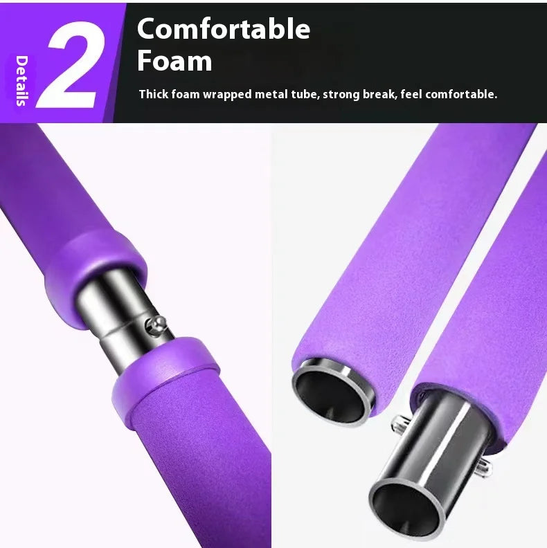 Close-up of purple foam wrapped metal tube handles showing comfortable foam grip and sturdy metal connection