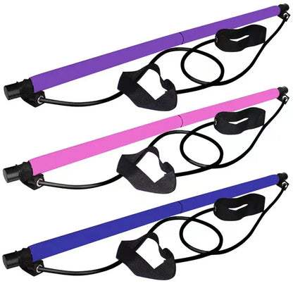 Zorelie.co resistance bands with purple pink and blue stretch bars and attached ankle straps