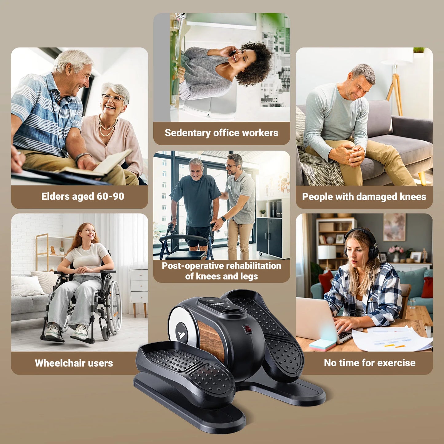 DeskMotion™ Under-Desk Electric Elliptical Pedal Trainer – Remote Control, Adjustable Speeds for Seniors & Home Use