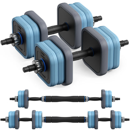 TriForm™ 3-in-1 Adjustable Dumbbell & Barbell Combo Set – 44 lbs Free Weight Set with Connector / Push-Up Stand