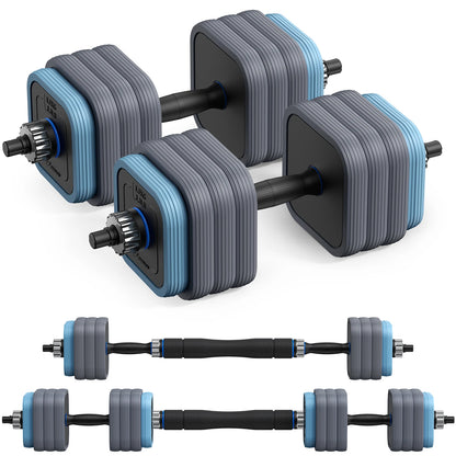 TriForm™ 3-in-1 Adjustable Dumbbell & Barbell Combo Set – 44 lbs Free Weight Set with Connector / Push-Up Stand