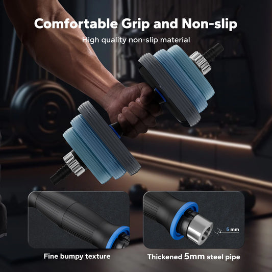 TriForm™ 3-in-1 Adjustable Dumbbell & Barbell Combo Set – 44 lbs Free Weight Set with Connector / Push-Up Stand