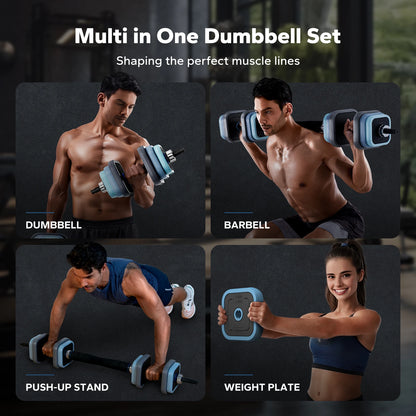 TriForm™ 3-in-1 Adjustable Dumbbell & Barbell Combo Set – 44 lbs Free Weight Set with Connector / Push-Up Stand