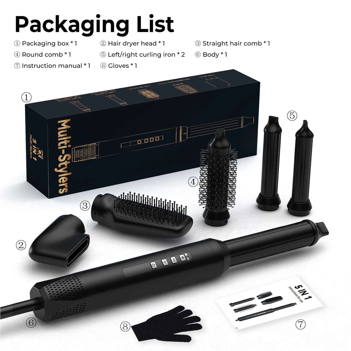 StylePro™ 5-in-1 Hot Air Styler – Professional Hair Dryer & Straightener Set