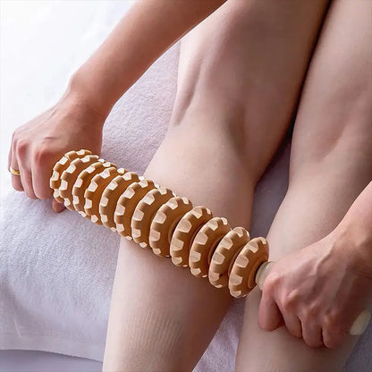 Wooden Fascia Massage Roller – Anti-Slip Handle Body Massager for Arms, Legs, Thighs & Back Relaxation