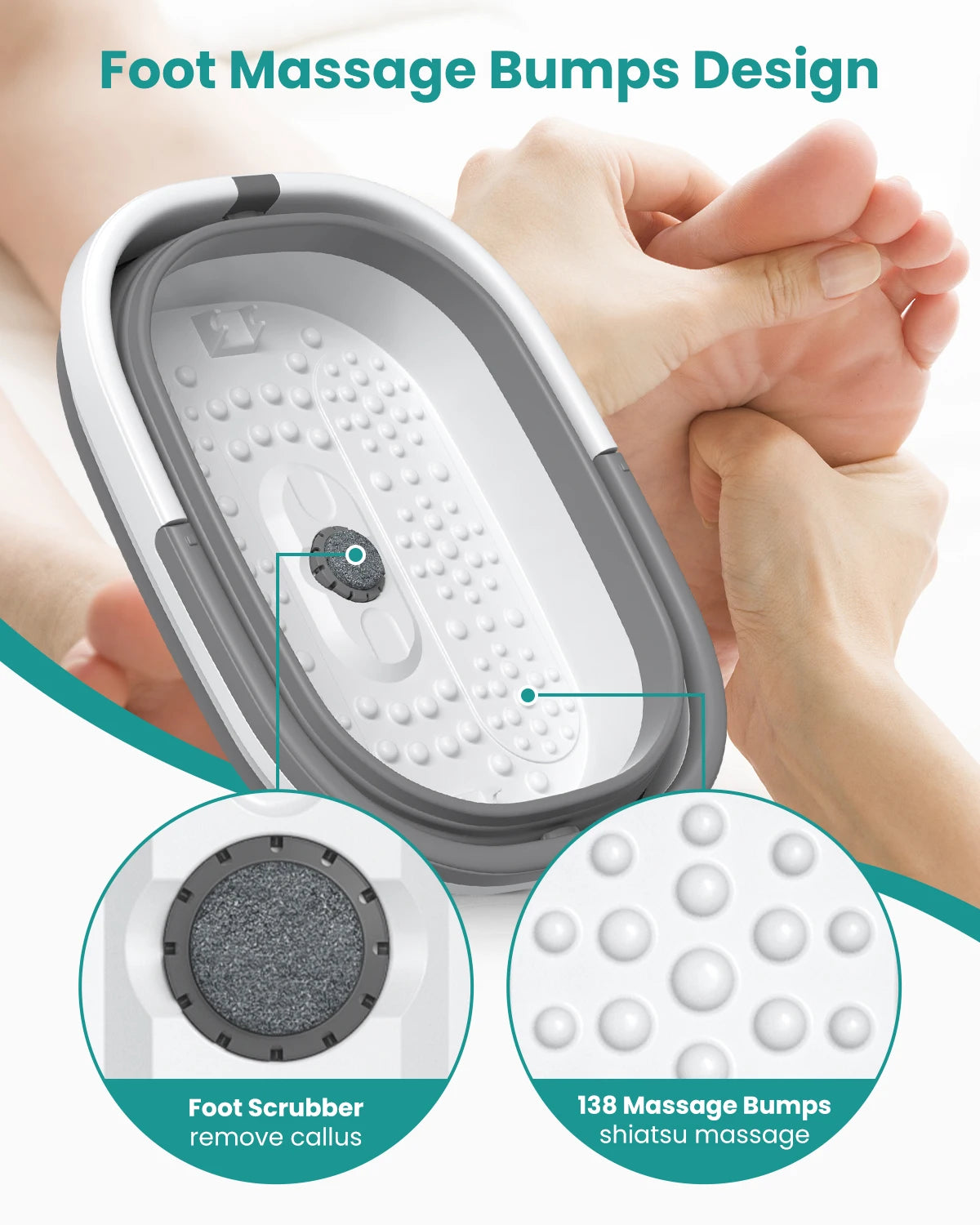 SoleRelax™ Collapsible Foot Spa Soaker – 138 Acupressure Nodes & Pumice Stone Portable Foot Tub for Relaxation & Pedicure