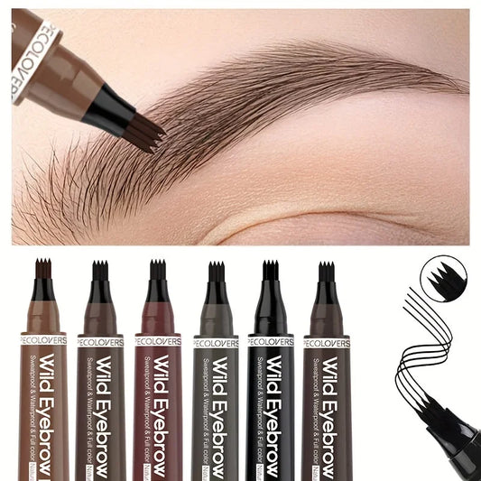 Waterproof 4-Tip Eyebrow Tattoo Pen – Long Lasting Liquid Eyebrow Pencil