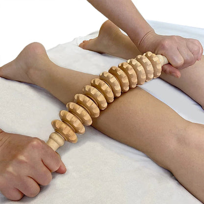 Wooden Fascia Massage Roller – Anti-Slip Handle Body Massager for Arms, Legs, Thighs & Back Relaxation