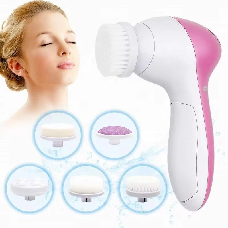 5-in-1 Electric Facial Cleansing Brush – Face Wash & Spa Massager, Blackhead Remover & Exfoliating Cleanser Tool