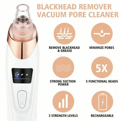 5 Suction Power Blackhead Remover Pore Vacuum – Electric Facial Pore Cleaner & Extractor Tool for Women & Adults