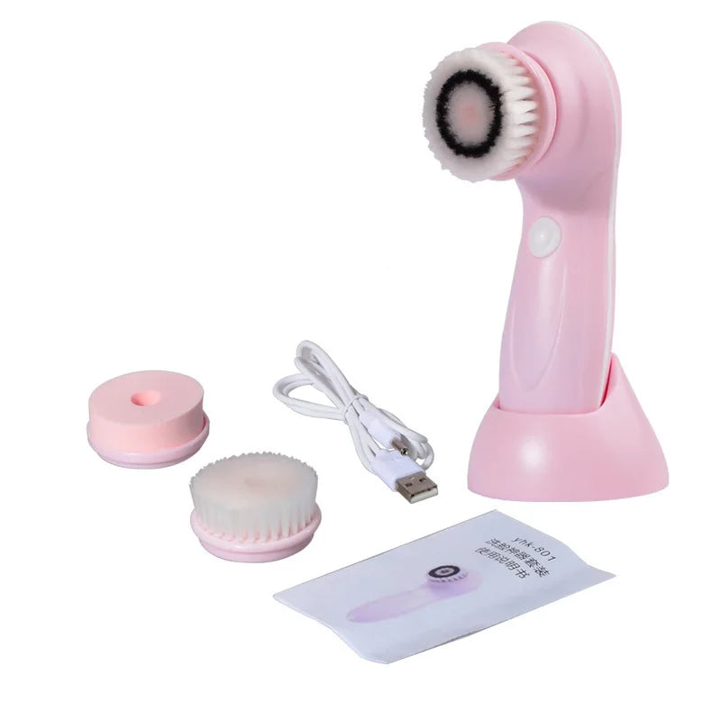 3 in 1 Electric Facial Cleansing Brush – Rechargeable Face Wash Machine, Skin Care Massager & Blackhead Cleaning Device