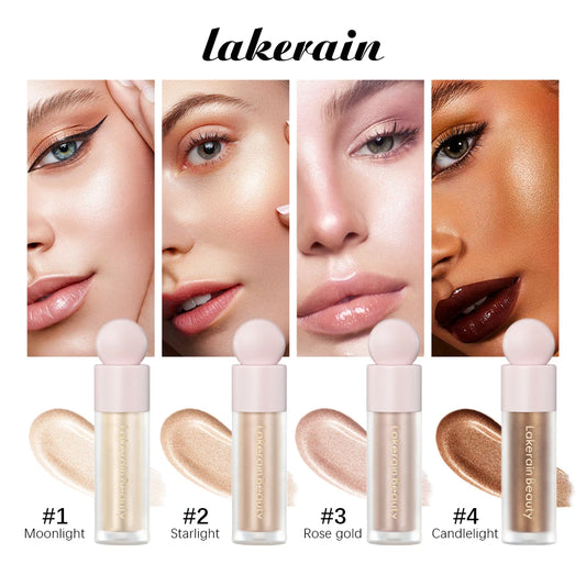 Liquid Highlighter & Bronzer – 4 Color Face Contouring Shimmer Makeup, Illuminating Glow High Lighter Fluid