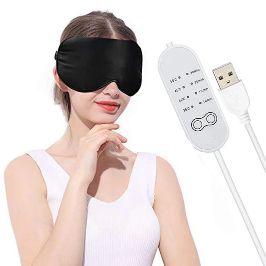 USB Heated Reusable Silk Eye Mask – Steaming Eye Massager for Sleep, Puffiness, and Dark Circle Relief