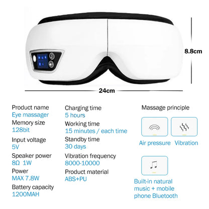 VisioRelax™ 6D Smart Eye Massager – Airbag Compression, Vibration & Bluetooth Music Sleep Mask