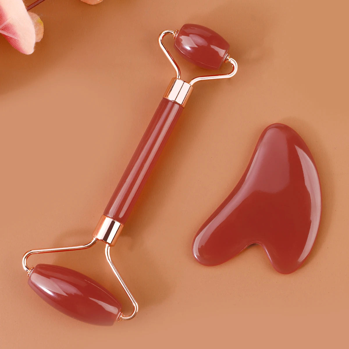 End Gua Sha Massage Roller and Facial Skin Lifting Scraper – Anti-Wrinkle Beeswax Stone Massager