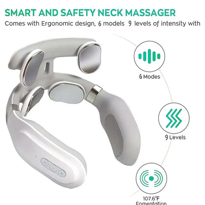 4-Head Neck Massage Machine – Heated Cervical Spine Massager with Vibration, Hot Compress & Breathing Light