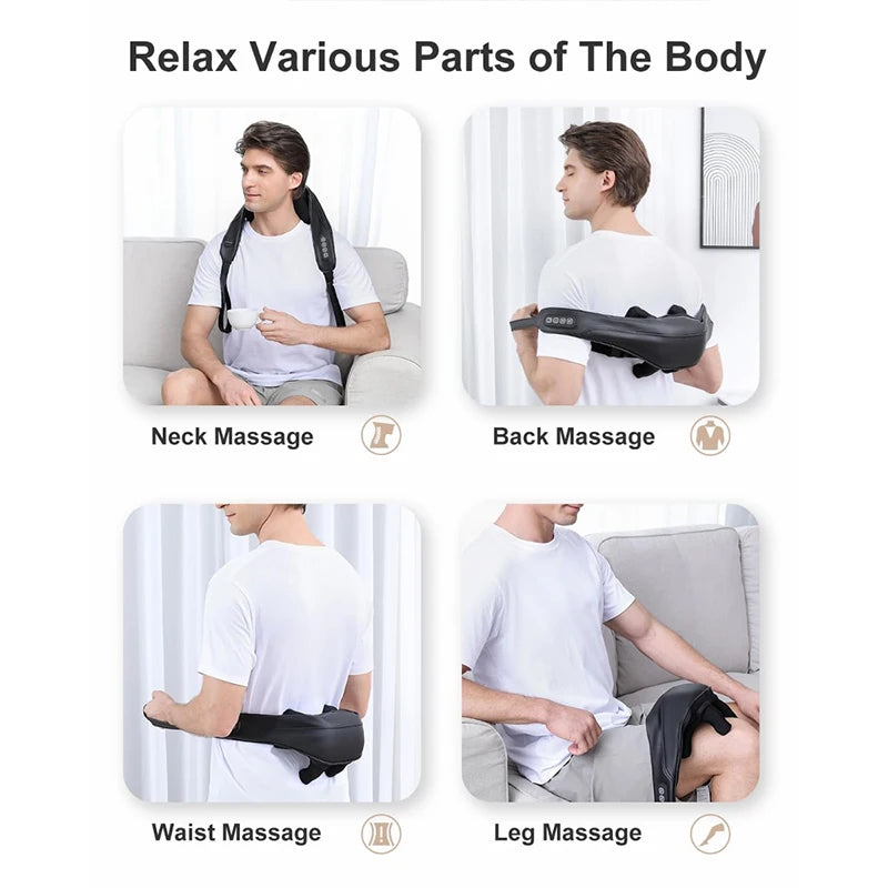 EaseWave™ Shiatsu Neck & Shoulder Wrap Massager with Heat – Deep-Tissue Electric Kneading for Trapezius, Back & Body Relief
