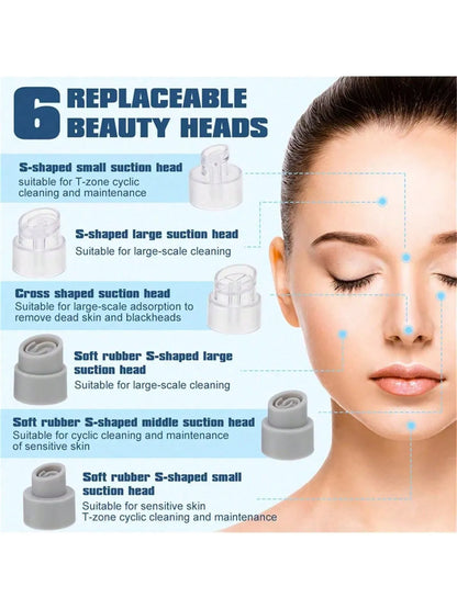 Water Circulation Pore Vacuum Cleaner – Blackhead Remover Beauty Device with 6 Suction Heads & 3 Adjustable Gears