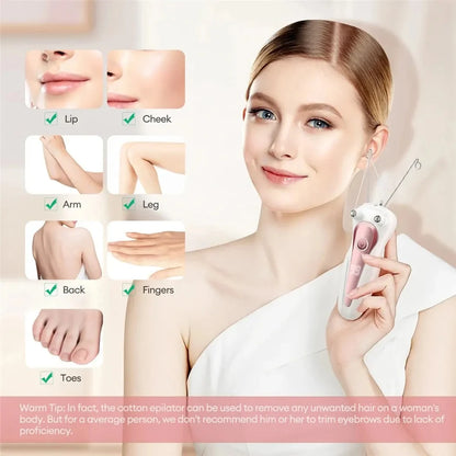 Rechargeable Electric Body Hair Remover for Women – Cordless Cotton Thread Epilator for Legs, Arms, Neck – Best Beauty Gift for Mom and Loved Ones