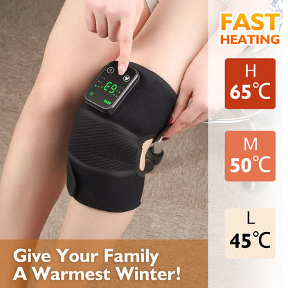 Rechargeable Heated Knee Massager – 3 Gear Vibration & Electric Heating Pad for Knee, Shoulder & Leg Pain Relief