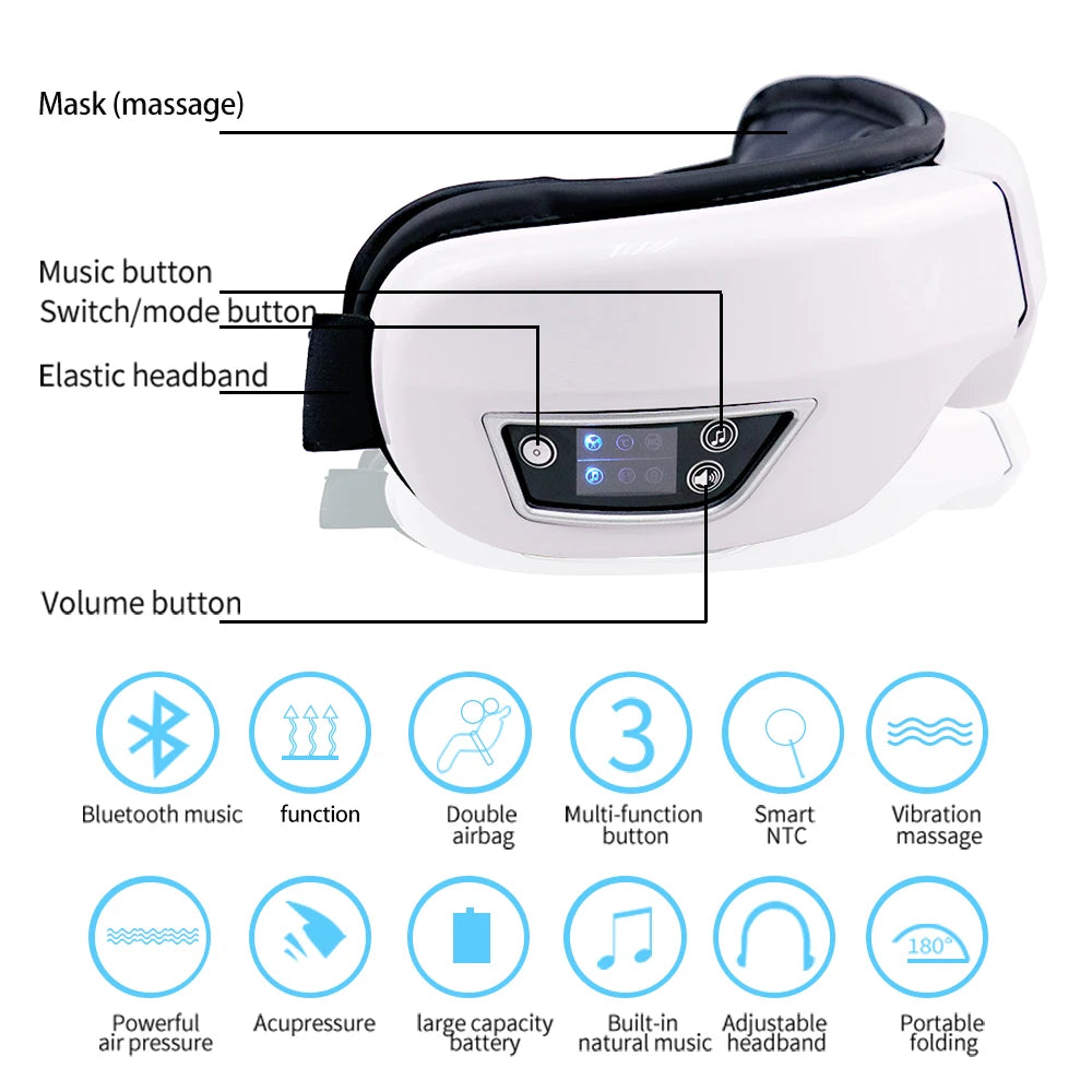 VisioRelax™ 6D Smart Eye Massager – Airbag Compression, Vibration & Bluetooth Music Sleep Mask