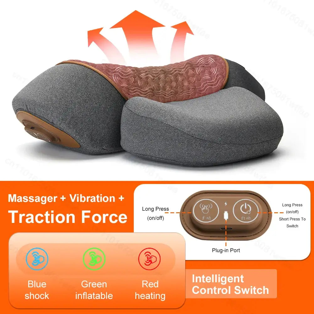 CerviRelax Pro™ 3-in-1 Electric Neck Massager Pillow – Cervical Traction, Vibration & Heat Therapy for Pain Relief