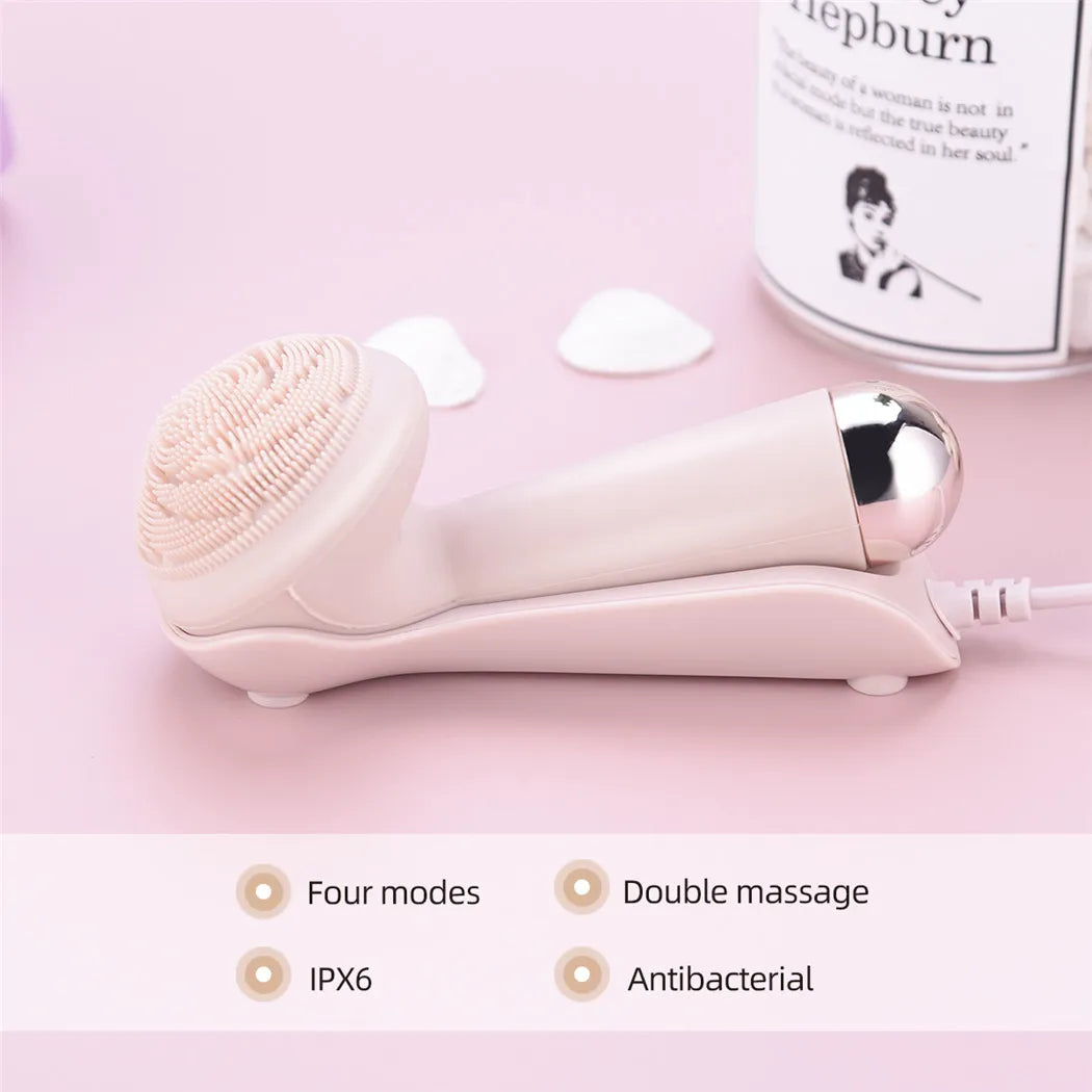 Electric Silicone Facial Cleansing Brush – Waterproof Rechargeable Vibrating Face Massager & Pore Cleaning Beauty Tool