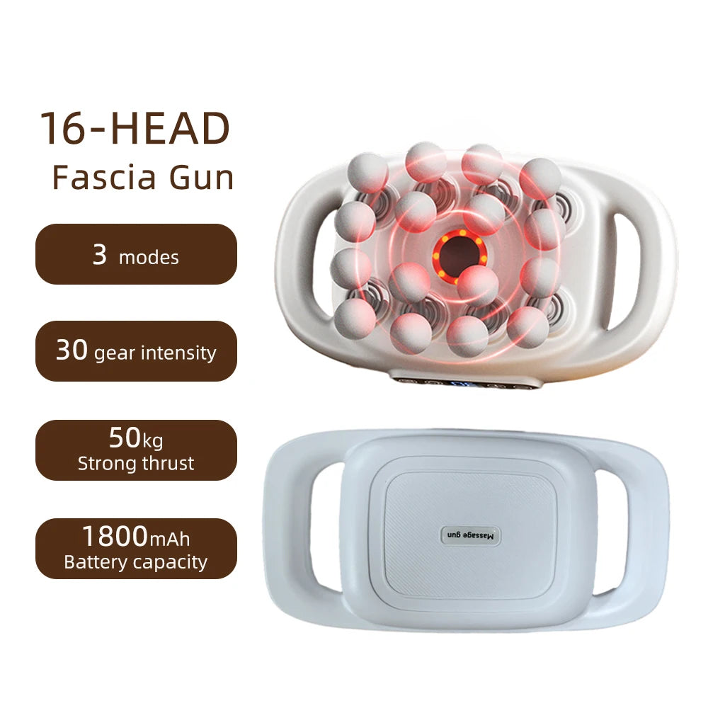 FlexiRelief™ 16-Head Fascia Massage Gun – High-Frequency Deep Tissue Body Massager