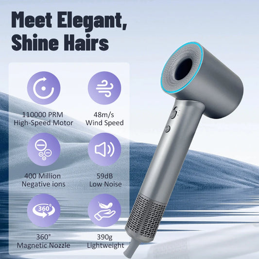 AeroGlow™ High-Speed Hair Dryer 110,000RPM – 400 Million Negative Ions Professional Blow Dryer with Nozzle