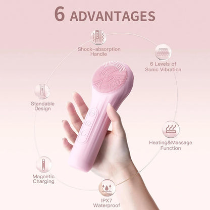 Sonic Facial Cleansing Brush – Waterproof Rechargeable Face Scrubber & Deep Pore Exfoliating Skin Care Tool
