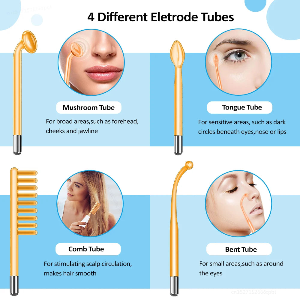 High Frequency Electrotherapy Wand with Neon Argon Glass Tube – Skin Tightening and Wrinkle Removal Device