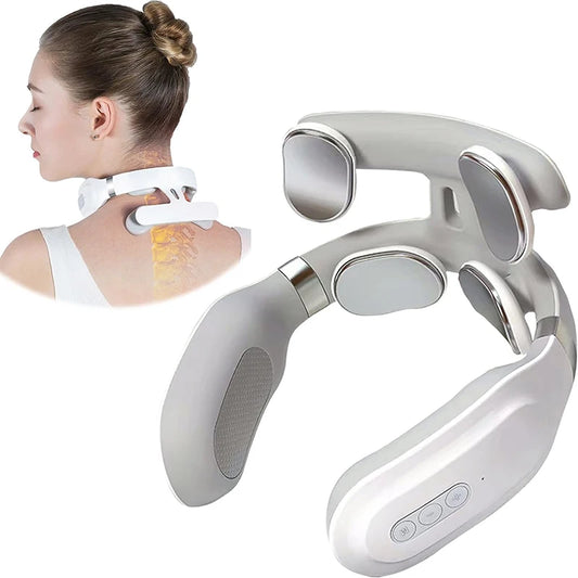 4-Head Neck Massage Machine – Heated Cervical Spine Massager with Vibration, Hot Compress & Breathing Light