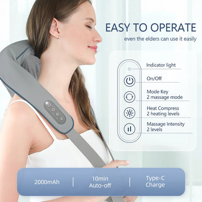 Foreverlily™ Wireless Neck & Back Massager – Hands-Free, Heated Massage Shawl for Deep Relief & Relaxation