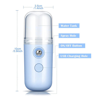 30ml Mini Facial Steamer – Portable Rechargeable Nano Mist Sprayer, Wireless Cool Mist Hydrator for Skin Care & Hydration