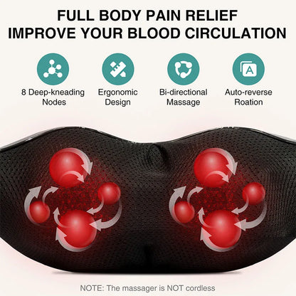 RelaxEase™ Shiatsu Neck & Back Massager with Soothing Heat – Electric Deep Tissue 3D Kneading for Shoulder, Leg & Body Relief