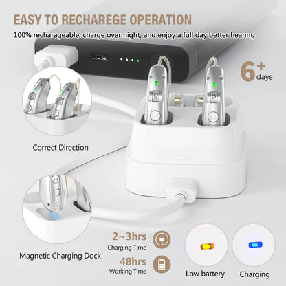 Rechargeable Digital Hearing Aid – Behind the Ear Sound Amplifier with Noise Cancelling & USB Charging Case for Elderly Deaf Care
