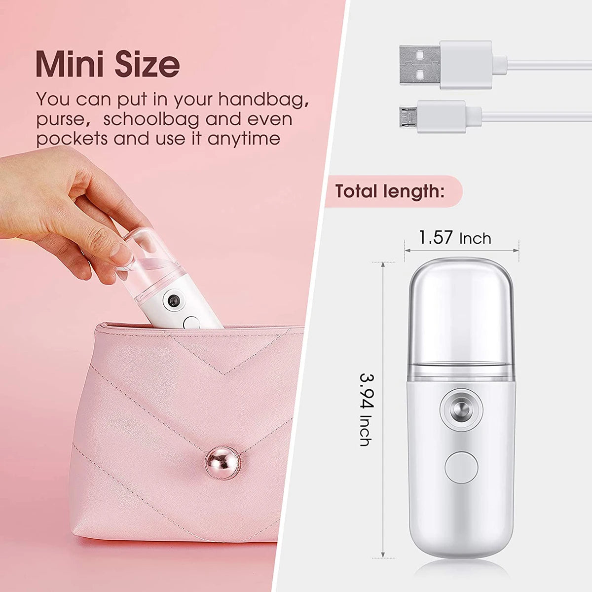 30ml Mini Facial Steamer – Portable Rechargeable Nano Mist Sprayer, Wireless Cool Mist Hydrator for Skin Care & Hydration