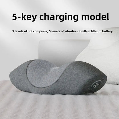 Vibrating Heated Neck Massage Pillow – 5-Point Charging Model with Built-in Lithium Battery for Sleep & Cervical Support